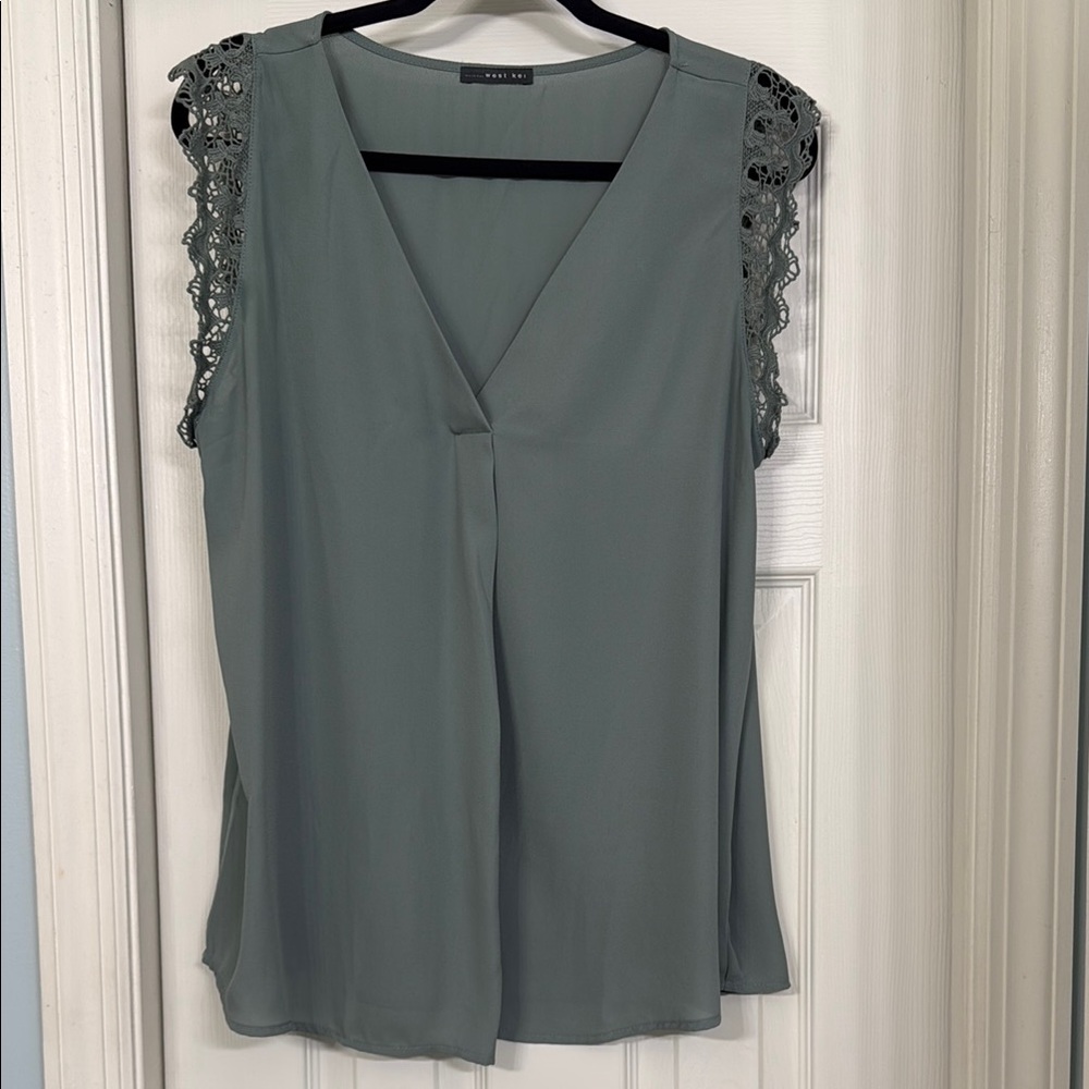 West Kei Gray Blouse with Lace Sleeves